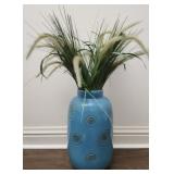 Blue ceramic vase with a swirl pattern w faux