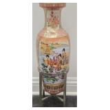 Hand Painted Asian Style Ceramic Vase w Base
