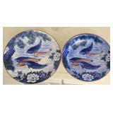 Lot of 2 Ceramic Koi Fish Asian Style Platters
