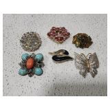 6 misc costume jewelry broaches