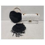 3 beautiful black and white hand bags