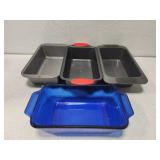 4 metal and glass bread pans