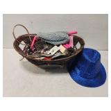 Basket lot of misc costume jewelry and more