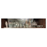 Shelf lot of misc glass and crystal decor