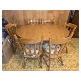 Oak wood dining table and 6 chairs