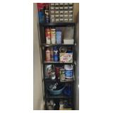 6 tier utility shelf with misc household items