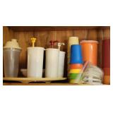 Shelf lot of Tupperware dishes