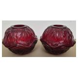 Pair of vintage ruby red glass candle lamps