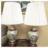 Pair of Asian Style Ceramic Lamps with Shades