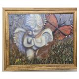 J Meyer Framed oil on board of an angel