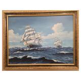 Framed oil on board of ships