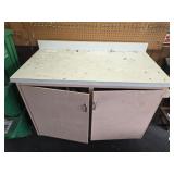Wood rolling cabinet with contents