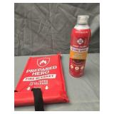 Fire blanket and fire spray