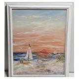 Signed Laura Robinson Beach Painting on Canvas
