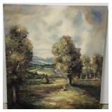 Vintage oil landscape painting on canvas
