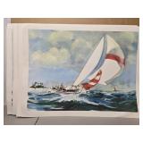 Lot of 12 Frank Lowe boat prints