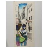 Signed and numbered women in the city painting