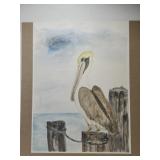 Watercolor art Pelican Signed