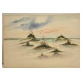 Watercolor on board painting of a beach