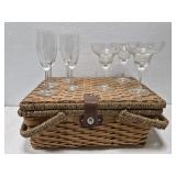 Beautiful lined picnic basket with stemmed glasses