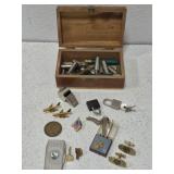 Small wood box with misc men's items
