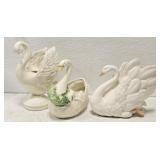 Lot of 3 Ceramic Swan Duck Vases And More