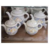 Set of 4 Porcelier Hand Painted Sailboat Teapots