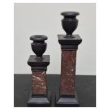 Red marble column candle stick holders