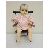 Effanbee Dy-Dee style baby doll w wooden chair