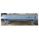 Blue wooden bench &copper yard decor