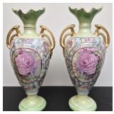Antique hand painted Nippon porcelain vases SEE DE