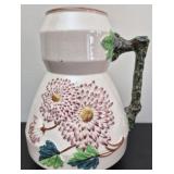 Vintage molded floral Majolica pottery pitcher