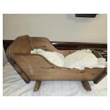 Oak wood doll cradle