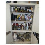 Wood cabinet full of misc