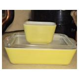 Lot of 2 Yellow Pyrex Dishes ONE With Lid
