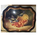 Large Metal Serving Tray with Grapes & Birds