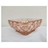 Pink Depression glass diamond block bowl