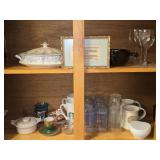 Large Cabinet Lot of Misc Glasses Decor & More