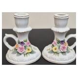 Japan Hand painted flowers candle stick holders