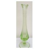 Vintage green uranium glass bud vase GLOWS