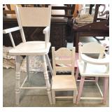 Lot of 3 small wooden decorative doll chairs