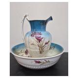 Ceramic Gladiolus basin and pitcher SEE DESC