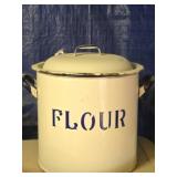 Vintage Enamelware Flour Cannister with Lid