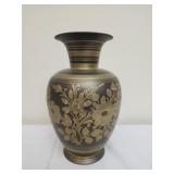 Vintage hand tooled solid brass & black metal vase