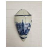Vintage Flow Blue on Celadon wall pocket