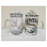 Vintage Chinese porcelain lidded tea mugs