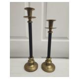 Pair of Vintage brass & black candlesticks