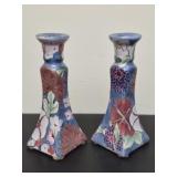 Hand painted floral candle stick holders