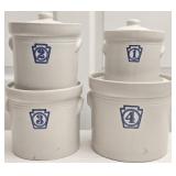 Set of 4 Stoneware Cannisters with Lids SEE DESC