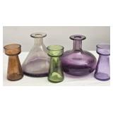 Lot of 5 Misc Colored Glass Vases